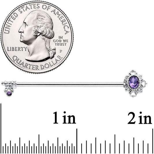 14G Purple Gem Unlock My Heart Key Industrial Barbell 38mm