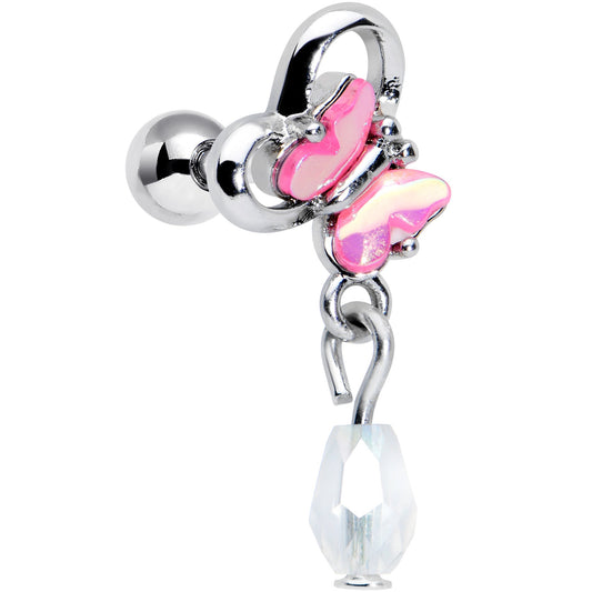 16G 1/4 Heart Pink Butterfly Dangle Cartilage Tragus Earring