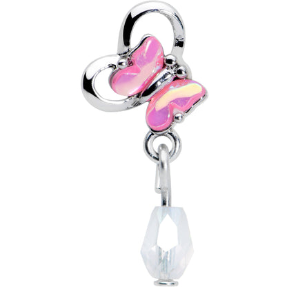 16G 1/4 Heart Pink Butterfly Dangle Cartilage Tragus Earring