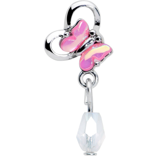 16G 1/4 Heart Pink Butterfly Dangle Cartilage Tragus Earring