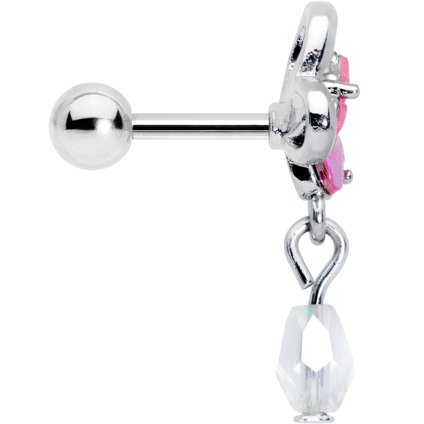 16G 1/4 Heart Pink Butterfly Dangle Cartilage Tragus Earring