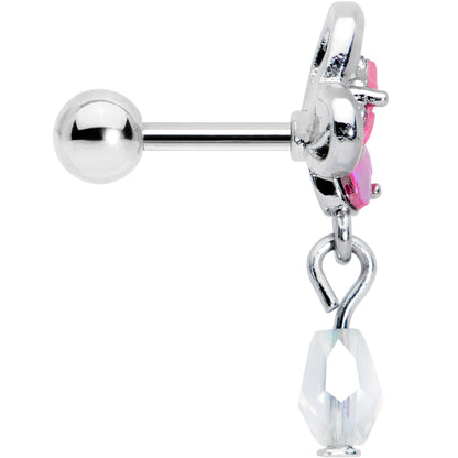 16G 1/4 Heart Pink Butterfly Dangle Cartilage Tragus Earring