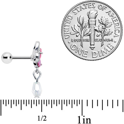 16G 1/4 Heart Pink Butterfly Dangle Cartilage Tragus Earring