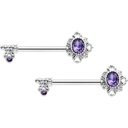 14G 9/16 Purple Gem Unlock My Heart Key Barbell Nipple Ring Set
