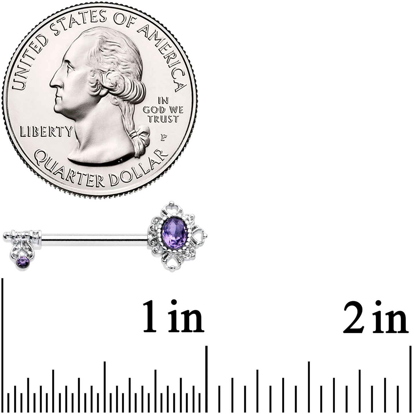 14G 9/16 Purple Gem Unlock My Heart Key Barbell Nipple Ring Set