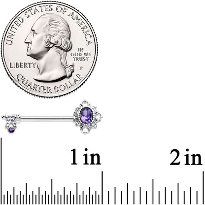 14G 9/16 Purple Gem Unlock My Heart Key Barbell Nipple Ring Set