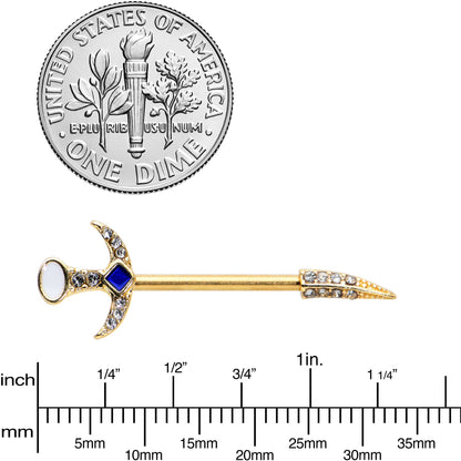 14G 9/16 Clear Gem Gold Tone Sabre Sword Barbell Nipple Ring Set