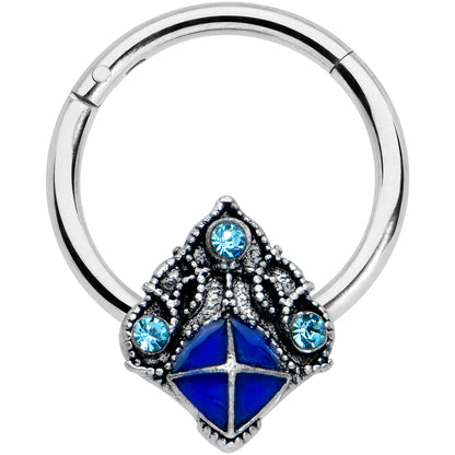16G 3/8 Blue Gem Rococo Blue Hinged Segment Ring