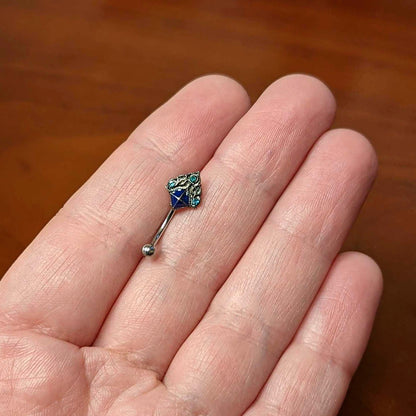 16G 5/16 Blue Gem Rococo Blue Curved Eyebrow Ring