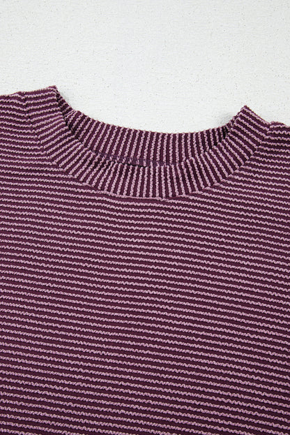 Plain Corded Knit Mock Neck T-Shirt
