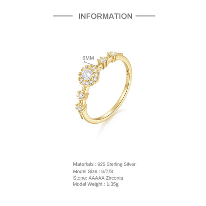 Lux Flower Rhinestone 925 Silver Proposal Ring