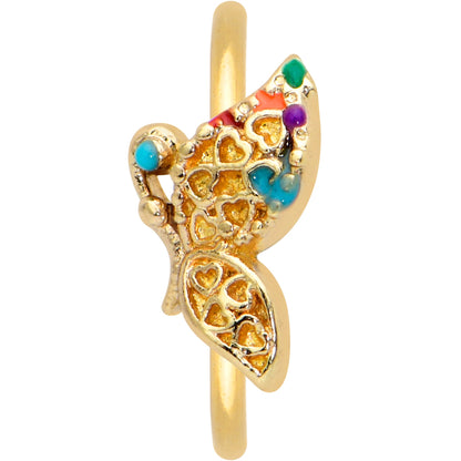 20G 5/16 Gold Tone Colorful Hearts Butterfly Nose Hoop