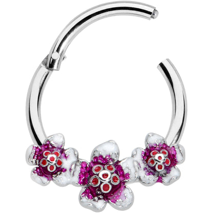 16G 3/8 Red Purple Double Flower Hinged Segment Ring