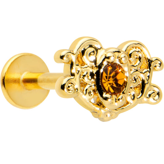 16G 5/16 Yellow Gem Gold Tone Duet Scroll Labret Monroe Tragus