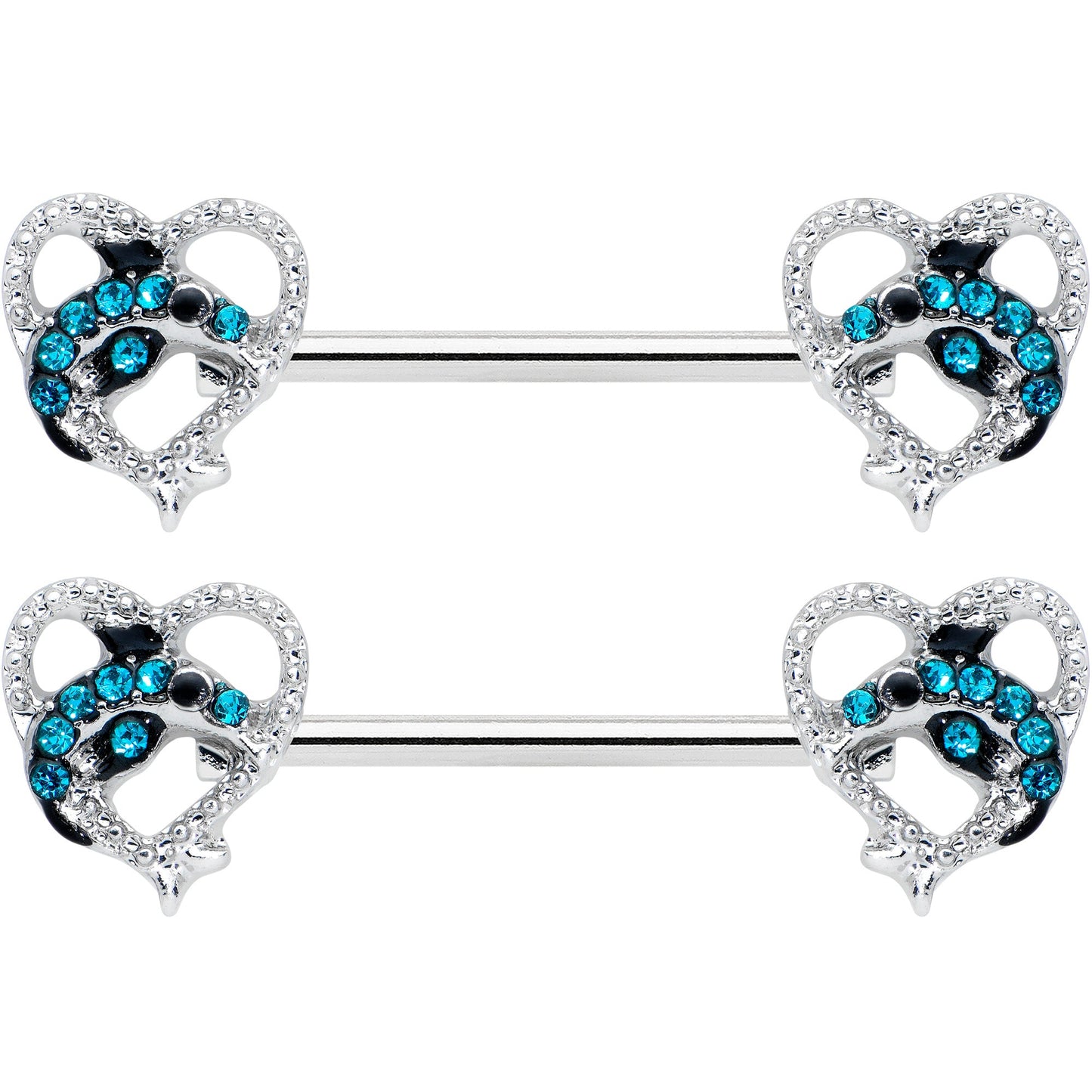 14G 9/16 Clear Blue Gem Dolphin Heart Barbell Nipple Ring Set