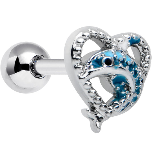 16G 1/4 Dolphin Blue Heart Valentines Cartilage Tragus Earring