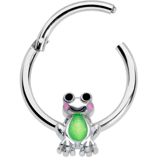 16G 3/8 Light Green Groovy Frog Hinged Segment Ring
