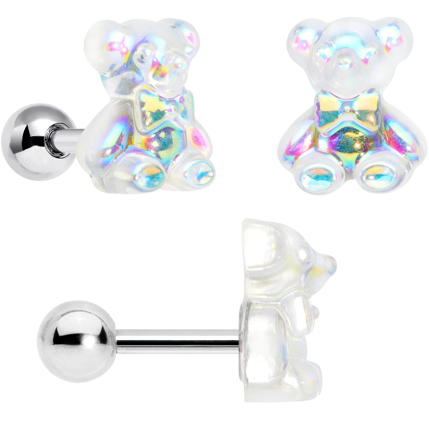 16G 1/4 Bear Pearlescent Striped Heart Cartilage Tragus Set of 3