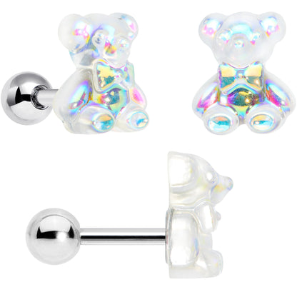 16G 1/4 Bear Pearlescent Striped Heart Cartilage Tragus Set of 3