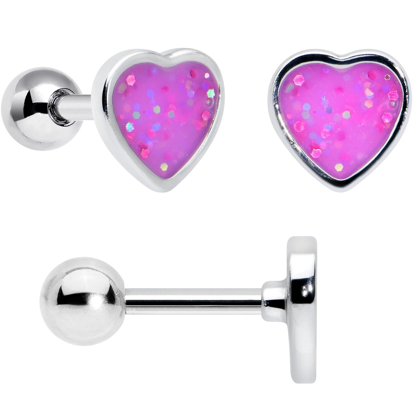 16G 1/4 Bear Pearlescent Purple Heart Cartilage Tragus Curation Set of 3