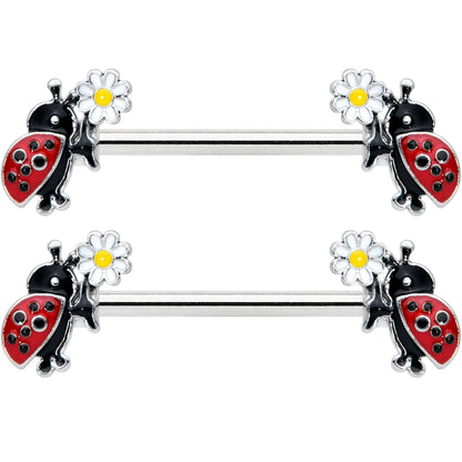 14G 1/2 Ladybug Daisy Flower Barbell Nipple Ring Set