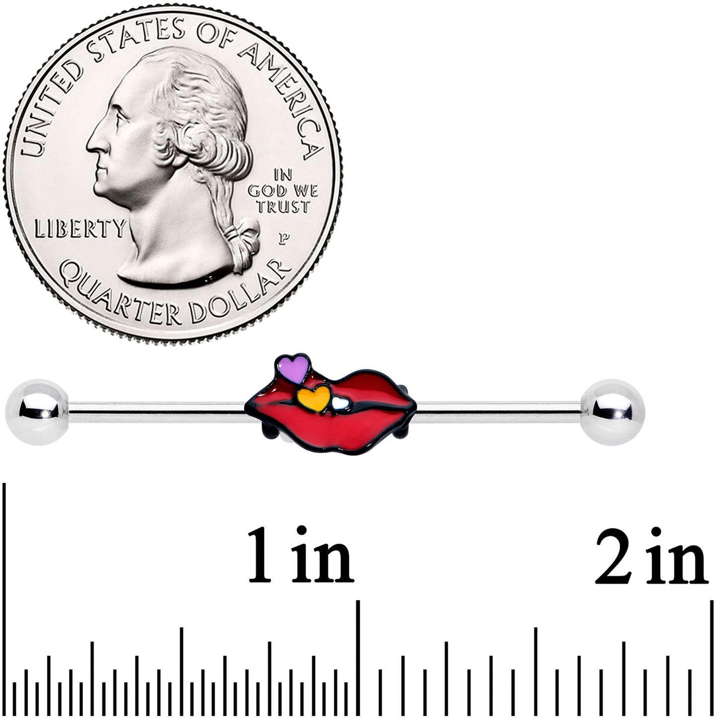 14G Black Cone End Lips Heart Industrial Barbell 38mm Set of 2