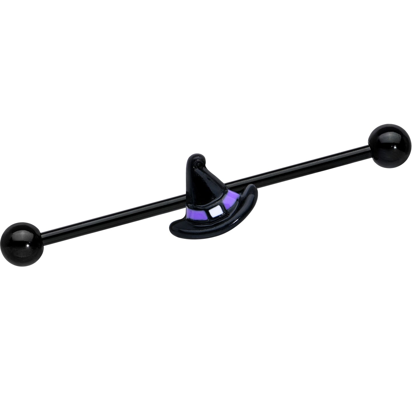 14G Black Purple Band Witch Hat Halloween Industrial Barbell 38mm