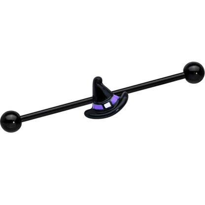 14G Black Purple Band Witch Hat Halloween Industrial Barbell 38mm
