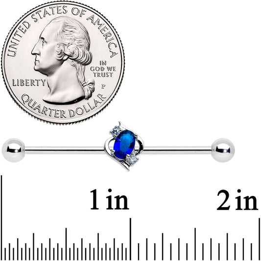 14G Clear Blue Gem Oval Swirl Industrial Barbell 38mm