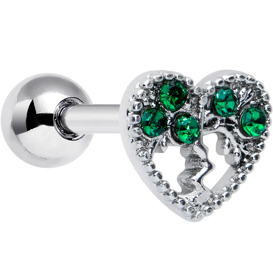 16G 1/4 Green Gem Heart Tree Valentine Cartilage Tragus