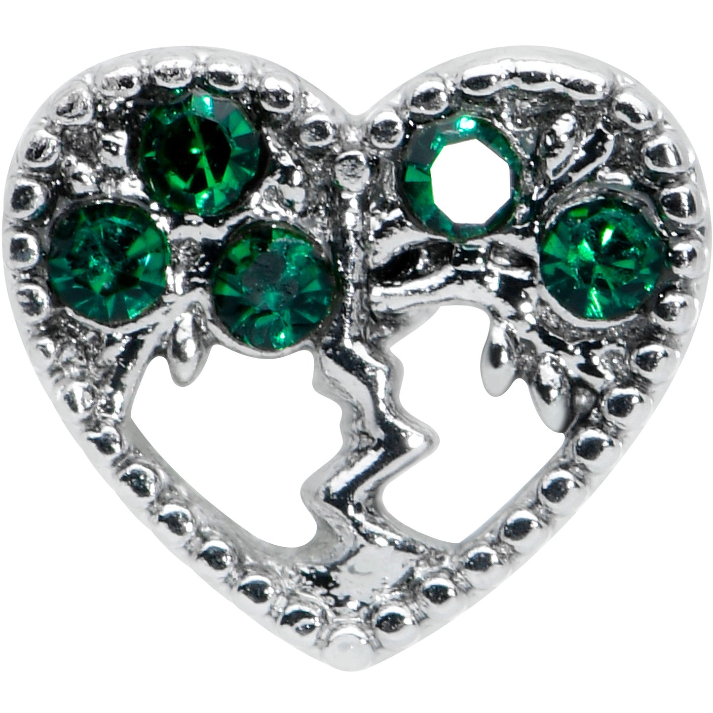 16G 1/4 Green Gem Heart Tree Valentine Cartilage Tragus