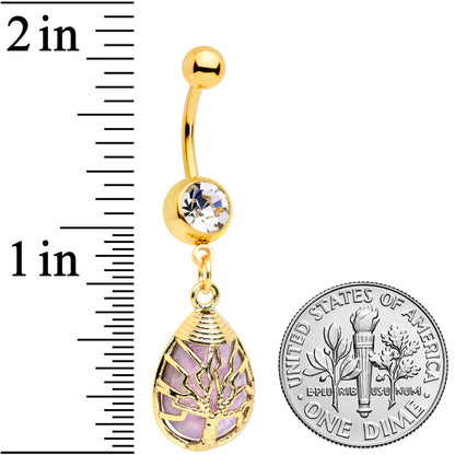 Purple Amethyst Gold Tone Drop Tree Dangle Belly Ring