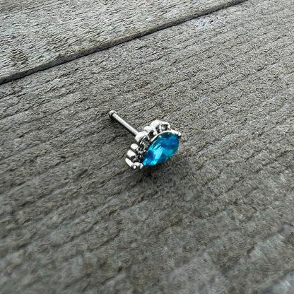 20G 1/4 Blue Gem Textured Art Deco Nose Bone
