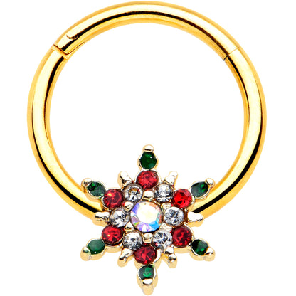 16G 3/8 Aurora Gem Gold Tone Christmas Star Hinged Segment Ring