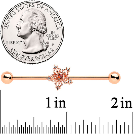 14G Red Gem Rosy Tone Texture Snowflake Industrial Barbell 38mm