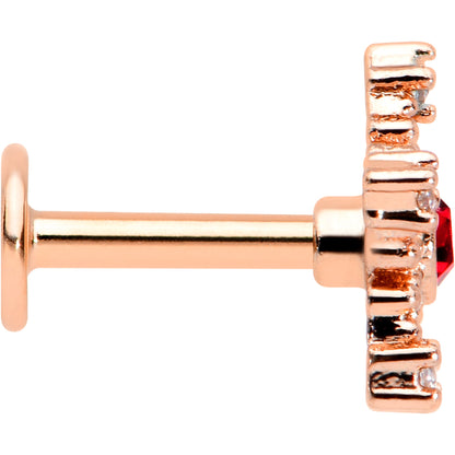 16G 1/4 Red Gem Rose Gold Tone Texture Snowflake Labret Tragus