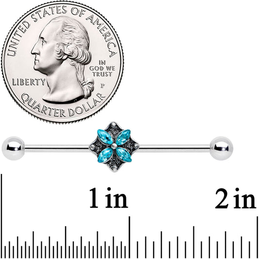 14G Blue Gem Rhombus Flower Industrial Barbell 38mm
