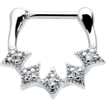 16G 3/8 Clear Gem Textured Rhombus Arc Cartilage Clicker Ring