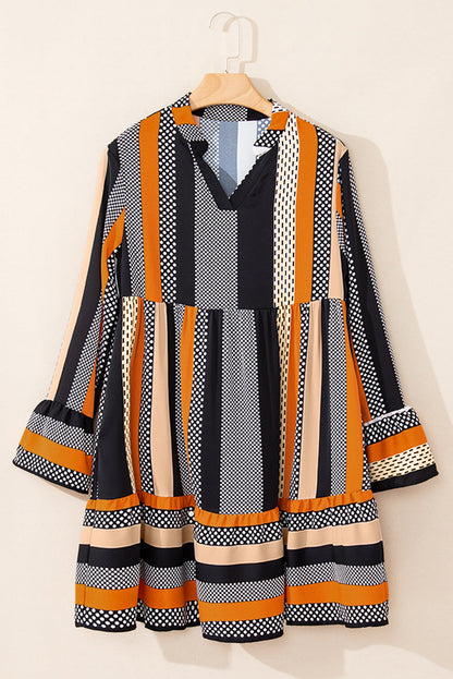 Stripe Polka Dot Ruffle Hem Mini Dress