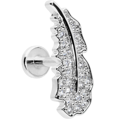 16G 1/4 Clear CZ Gem Feather Internally Threaded Labret Tragus