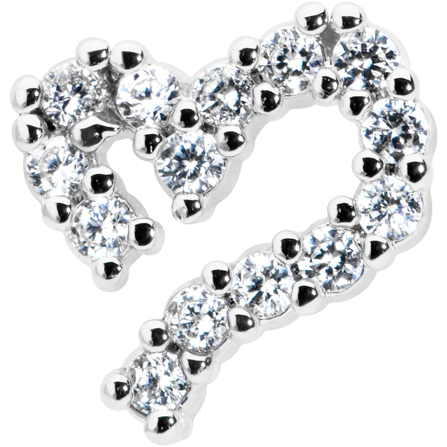 16G 1/4 Clear CZ Gem Half Heart Internally Threaded Labret Tragus