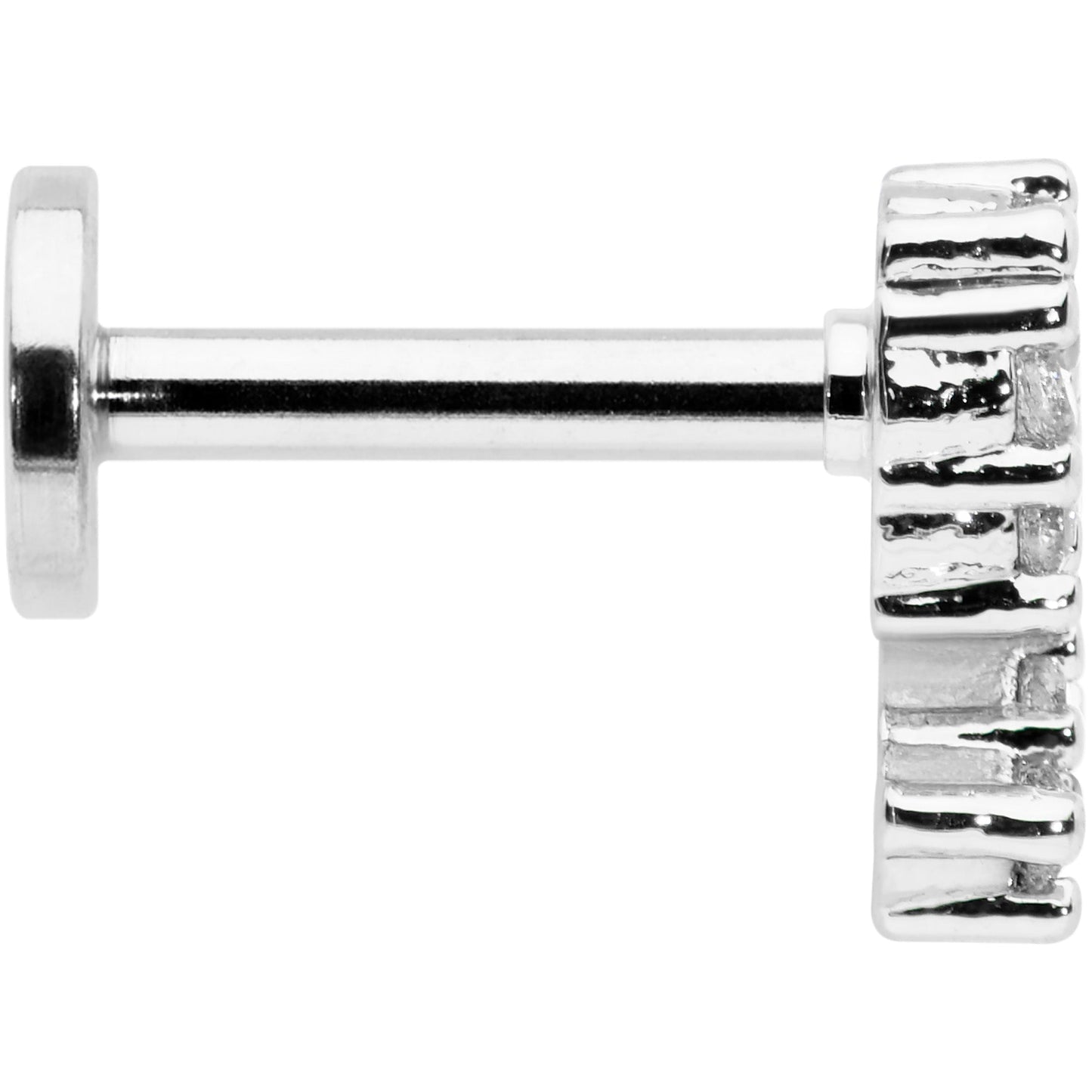 16G 1/4 Clear CZ Gem Half Heart Internally Threaded Labret Tragus