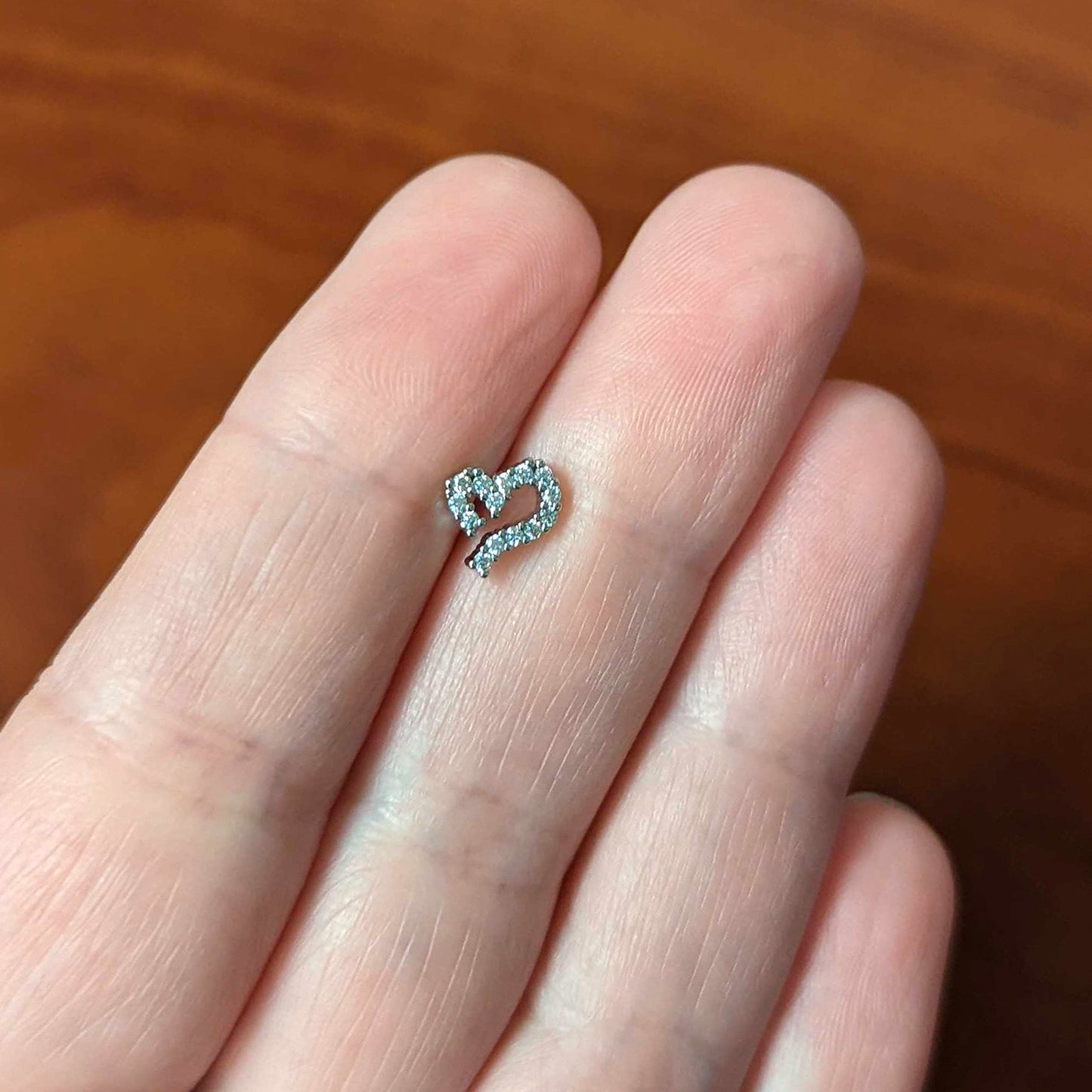 16G 1/4 Clear CZ Gem Half Heart Internally Threaded Labret Tragus