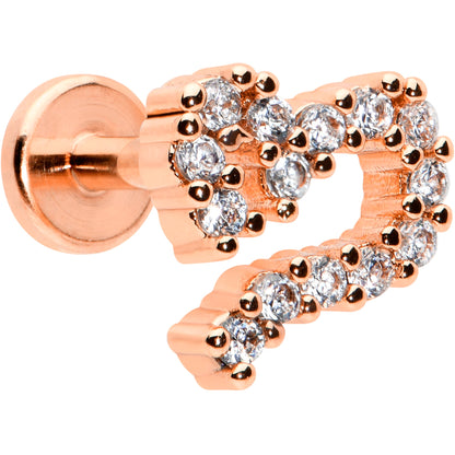 16G 1/4 Clear CZ Rosy Hue Half Heart Internal Thread Labret Tragus