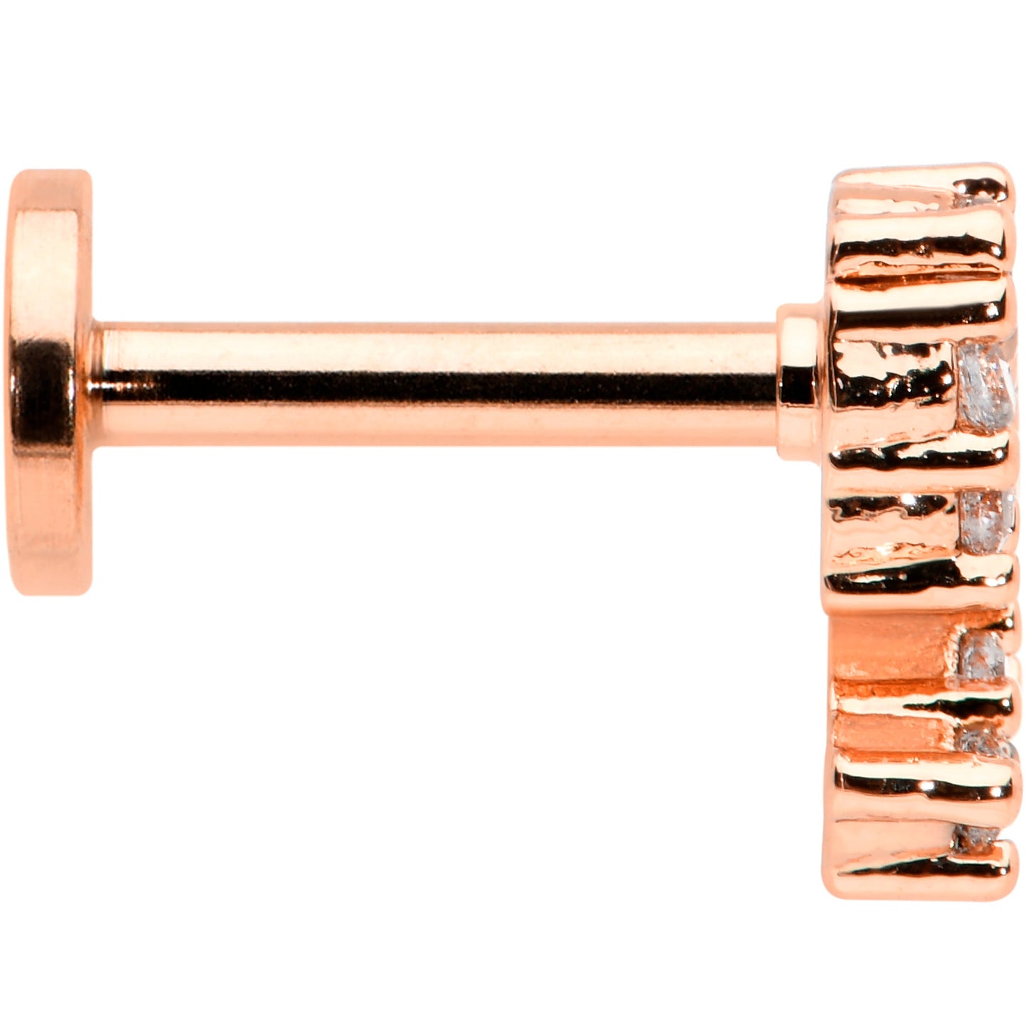 16G 1/4 Clear CZ Rosy Hue Half Heart Internal Thread Labret Tragus