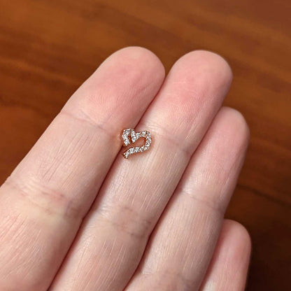 16G 1/4 Clear CZ Rosy Hue Half Heart Internal Thread Labret Tragus