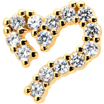 16G 1/4 Clear CZ Gold Hue Half Heart Internal Thread Labret Tragus