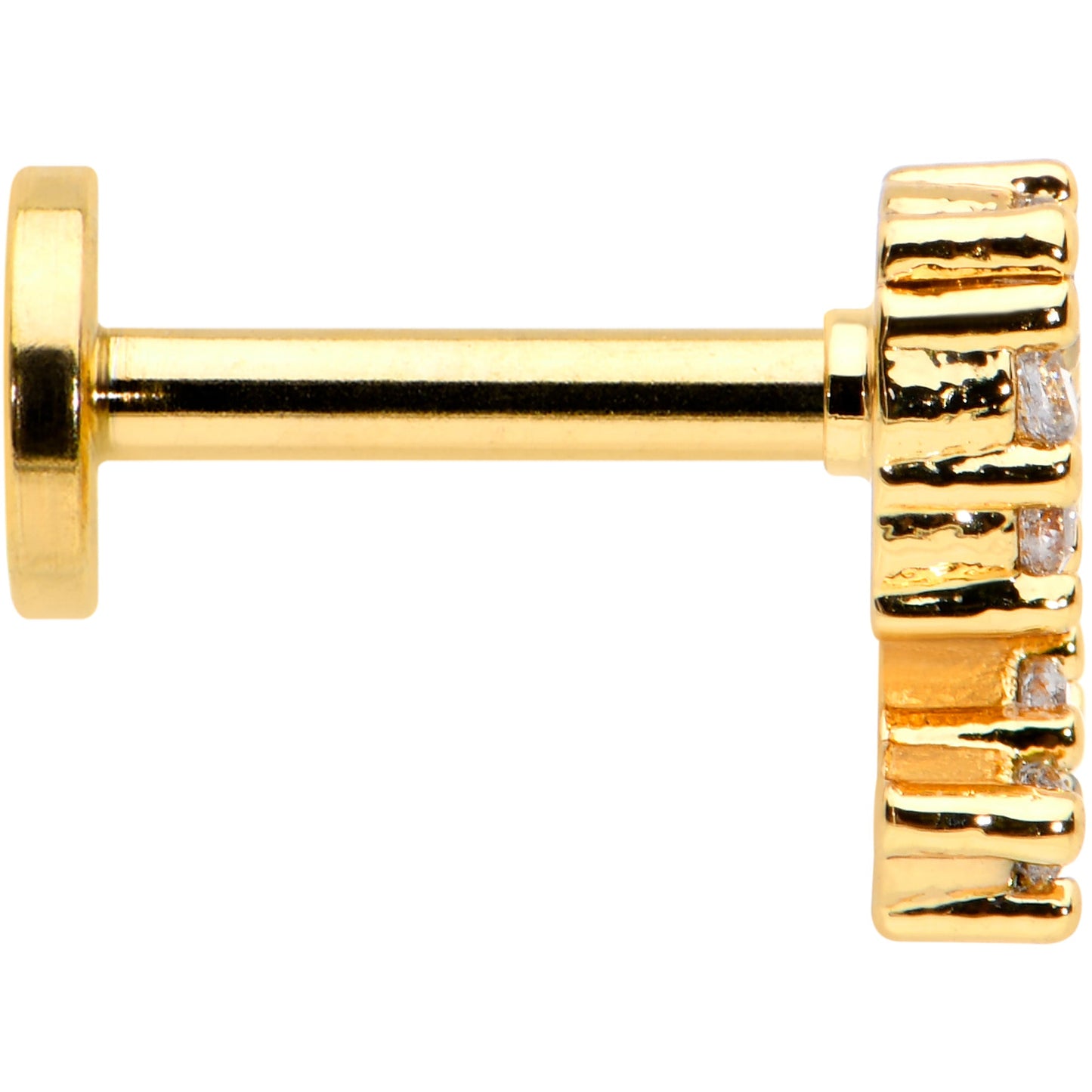 16G 1/4 Clear CZ Gold Hue Half Heart Internal Thread Labret Tragus