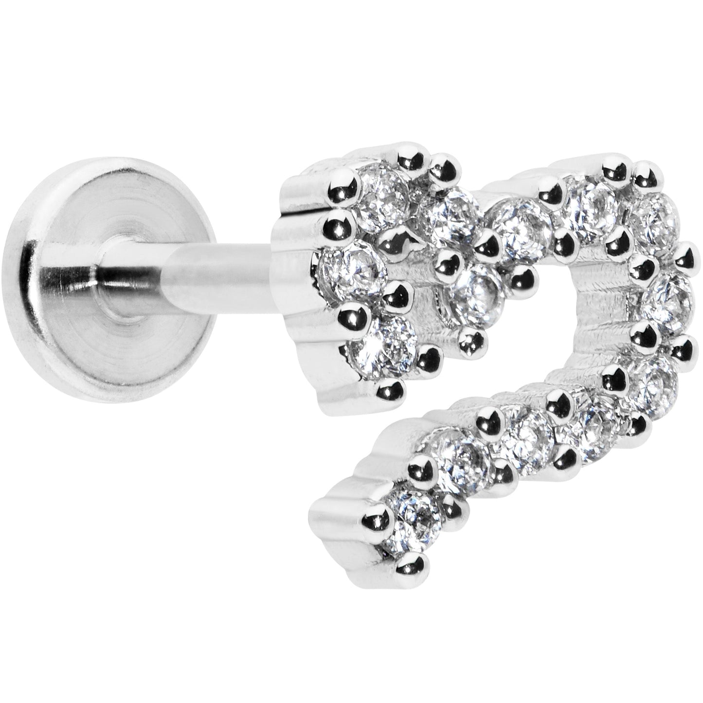 16G 5/16 Clear CZ Gem Half Heart Internal Thread Labret Tragus