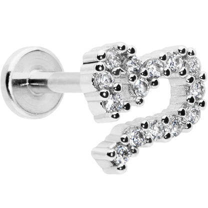 16G 5/16 Clear CZ Gem Half Heart Internal Thread Labret Tragus